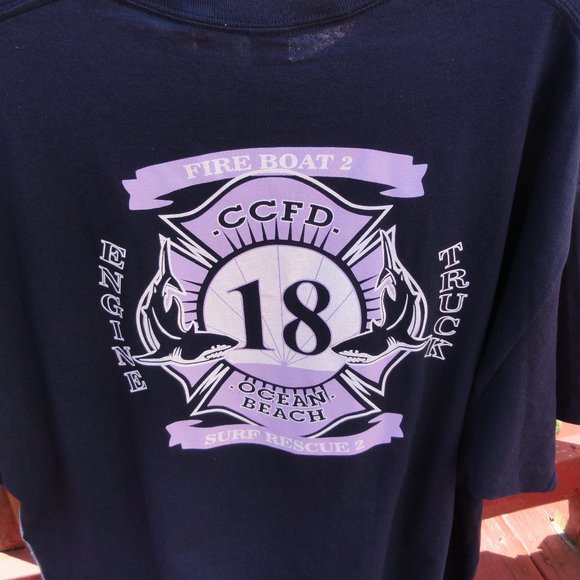 Fire Station 18 Cancer Awareness Fire Boat Surf Rescue T~SHARKS~Unique - Picture 4 of 4